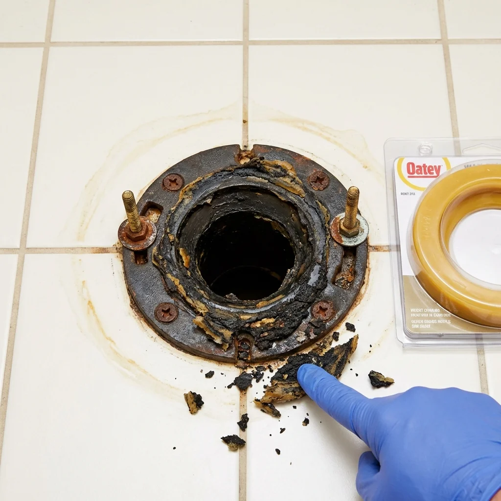 Failed wax ring showing water seepage at the base of a toilet in a Port Lavaca, TX home